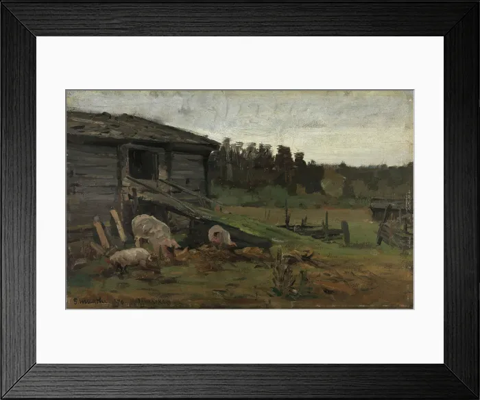 Framed Print : Pigs at the Barn Bridge, 1876. Creator: Gerhard Munthe Framed Print : Pigs at the Barn Bridge, 1876. Creator: Gerhard Munthe