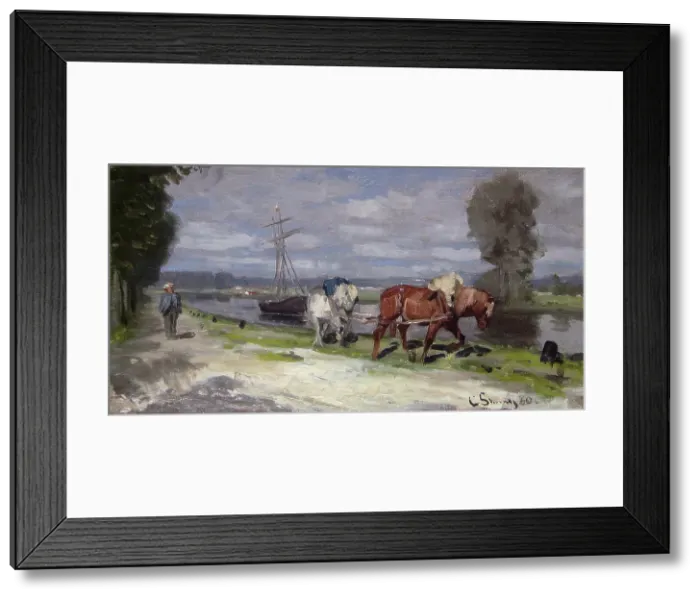 Framed Print : Canal in northern France, 1880. Creator: Christian Skredsvig Framed Print : Canal in northern France, 1880. Creator: Christian Skredsvig