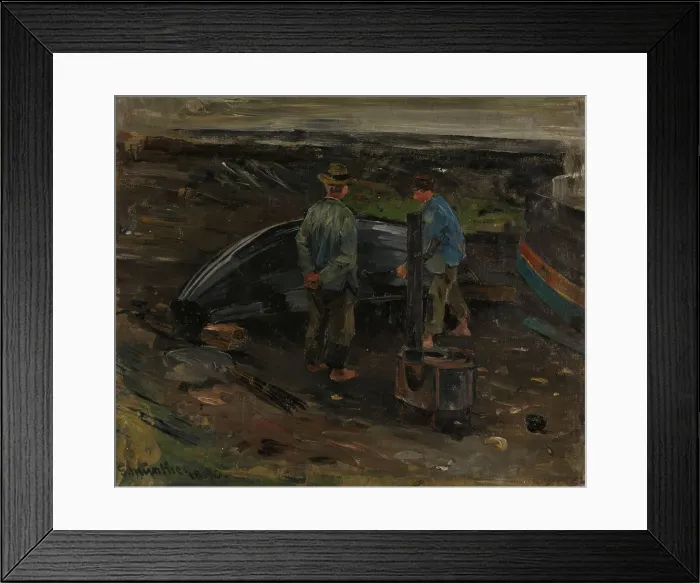 Framed Print : Boys taring a Boat, Nevlunghavn, 1880. Creator: Gerhard Munthe