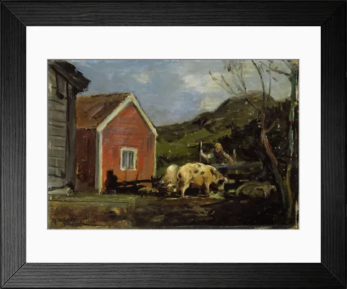 Framed Print : Pigs in Moonlight, 1880. Creator: Gerhard Munthe Framed Print : Pigs in Moonlight, 1880. Creator: Gerhard Munthe