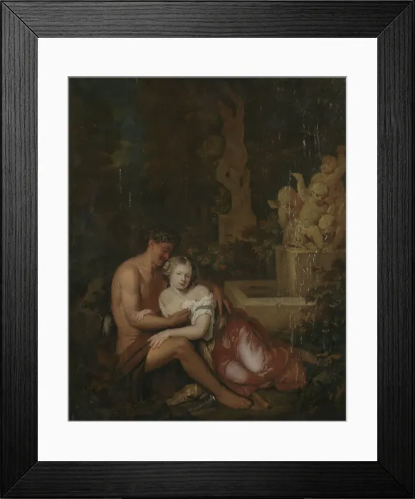 Framed Print : Silen and nymph, after Caspar Netscher, Undated. Creator: Unknown Framed Print : Silen and nymph, after Caspar Netscher, Undated. Creator: Unknown