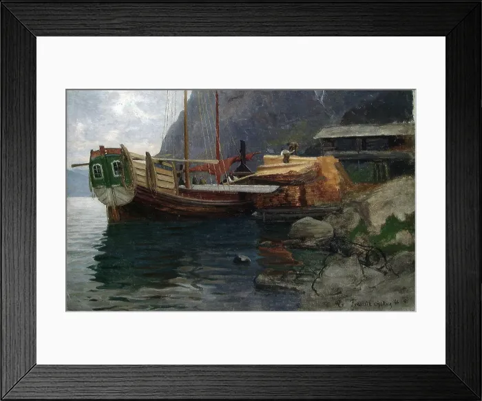 Framed Print : A Sloop from Sogn, 1866. Creator: Hans Gude Framed Print : A Sloop from Sogn, 1866. Creator: Hans Gude