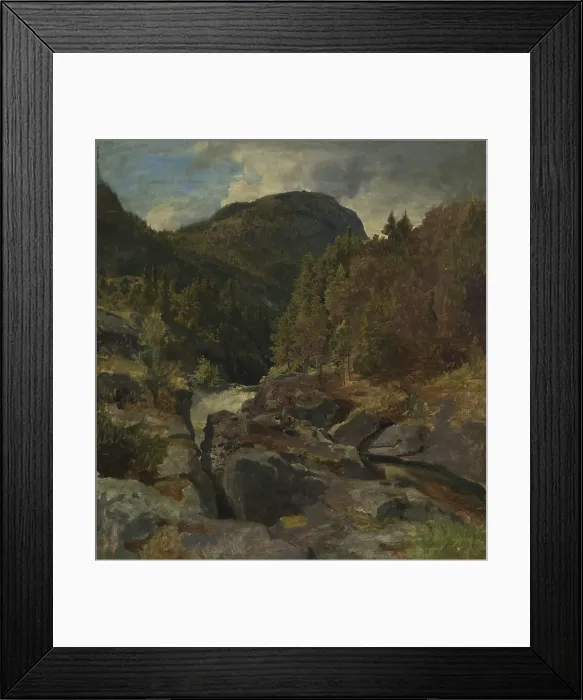 Framed Print : Landscape with Waterfall, probably 1850. Creator: Hans Gude Framed Print : Landscape with Waterfall, probably 1850. Creator: Hans Gude