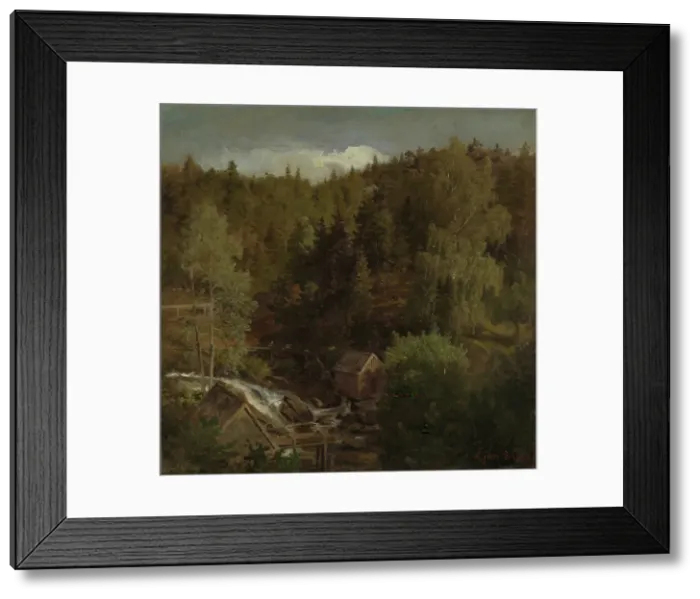 Framed Print : Landscape with a Mill, 1858. Creator: Hans Gude Framed Print : Landscape with a Mill, 1858. Creator: Hans Gude