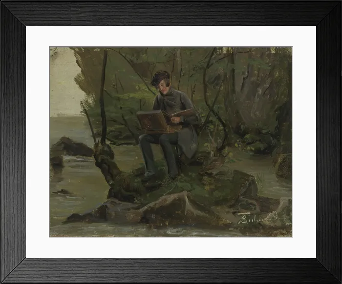 Framed Print : A Painter at his Paint Box, 1837-1840. Creator: Adolph Tidemand Framed Print : A Painter at his Paint Box, 1837-1840. Creator: Adolph Tidemand