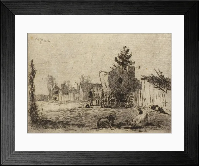 Framed Print : Village Street with Cattle and Covered Wagon, 1880. Creator: William Forsyth Framed Print : Village Street with Cattle and Covered Wagon, 1880. Creator: William Forsyth