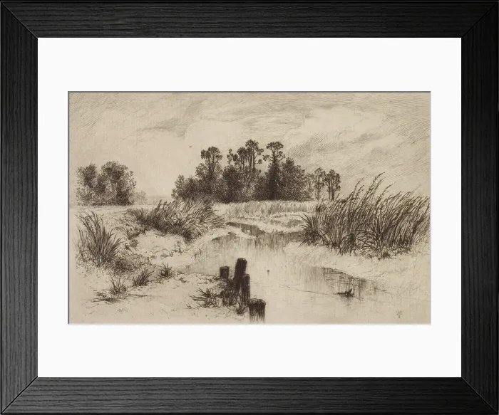 Framed Print : Marshy Landscape with Stream, c1860-1900. Creator: Thomas Moran Framed Print : Marshy Landscape with Stream, c1860-1900. Creator: Thomas Moran