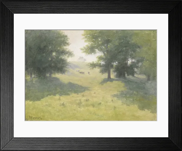 Framed Print : Landscape with Cows and Hillside, 1892. Creator: Richard Gruelle Framed Print : Landscape with Cows and Hillside, 1892. Creator: Richard Gruelle