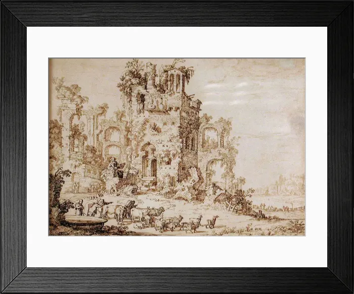 Framed Print : Landscape with Figures and Classical Ruins, c1670s. Creator: Jan Moninckx Framed Print : Landscape with Figures and Classical Ruins, c1670s. Creator: Jan Moninckx