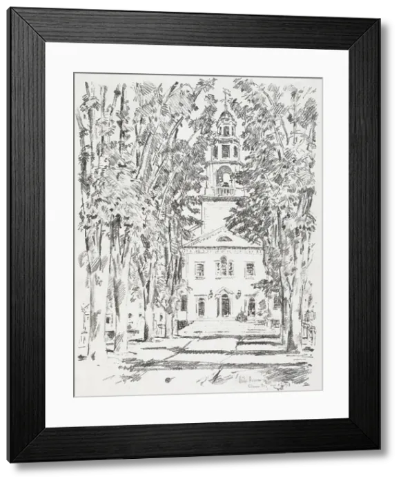 Framed Print : Colonial Church, Gloucester, 1918. Creator: Frederick Childe Hassam Framed Print : Colonial Church, Gloucester, 1918. Creator: Frederick Childe Hassam