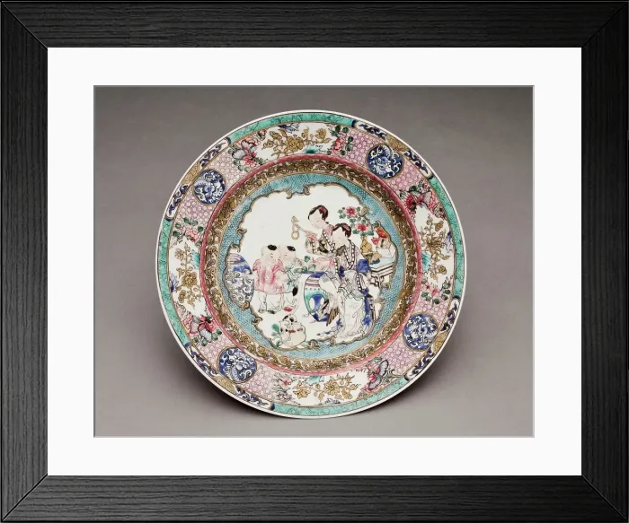Framed Print : Plate with women and children scene, 1900-1950. Creator: Unknown Framed Print : Plate with women and children scene, 1900-1950. Creator: Unknown