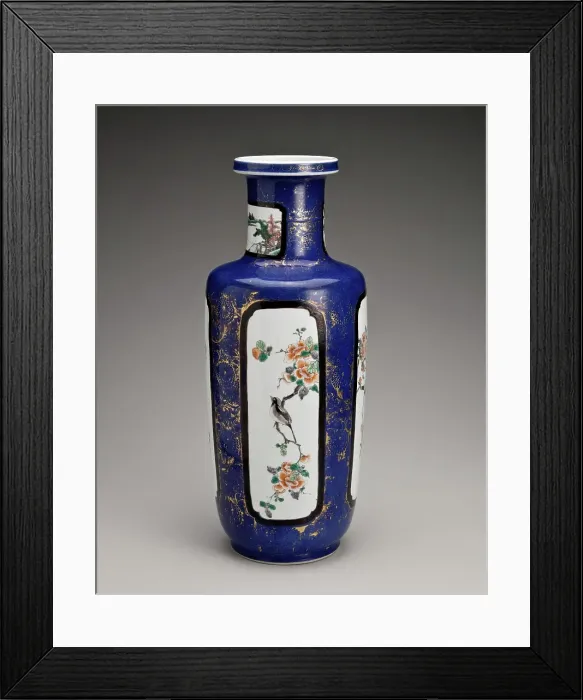 Framed Print : Vase with flower and bird panels, 1662-1722. Creator: Unknown