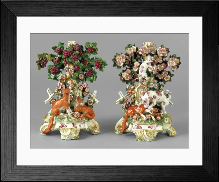 Framed Print : Fable candlesticks, about 1765. Creator: Chelsea Porcelain Manufactory Framed Print : Fable candlesticks, about 1765. Creator: Chelsea Porcelain Manufactory