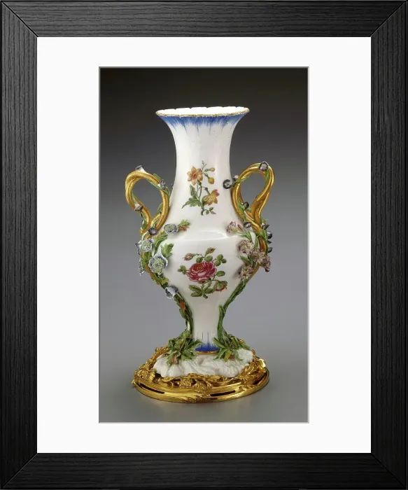 Framed Print : Vase Duplessis, vase about 1752, gilt bronze mount late 19th century. Creators: Jean-Claude Duplessis, Vincennes Porcelain Manufactory Framed Print : Vase Duplessis, vase about 1752, gilt bronze mount late 19th century. Creators: Jean-Claude Duplessis, Vincennes Porcelain Manufactory