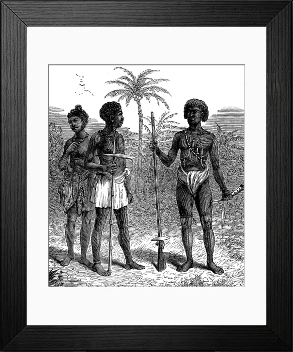 Framed Print : Ashantee Sketches: woman and man of Gaman and Ashantee soldier, 1873. Creator: Unknown Framed Print : Ashantee Sketches: woman and man of Gaman and Ashantee soldier, 1873. Creator: Unknown