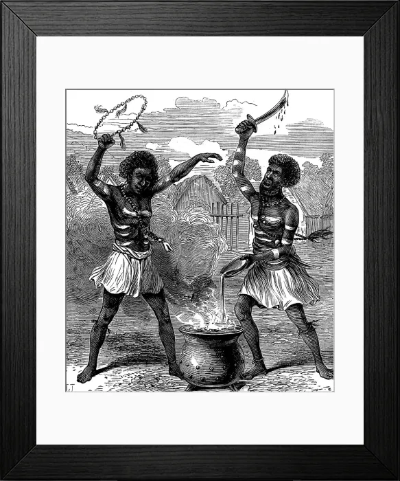Framed Print : Ashantee Sketches: priests or magicians invoking the national deities, 1873. Creator: Unknown Framed Print : Ashantee Sketches: priests or magicians invoking the national deities, 1873. Creator: Unknown