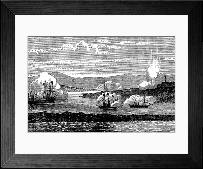Framed Print : Civil War in Spain: conflict of ships with forts at Cadiz, 1873. Creator: Unknown Framed Print : Civil War in Spain: conflict of ships with forts at Cadiz, 1873. Creator: Unknown