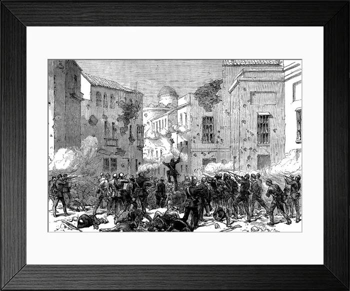 Framed Print : Civil War in Spain: attack of Civil Guard on the Puerta de Carmona, Seville, 1873. Creator: Unknown Framed Print : Civil War in Spain: attack of Civil Guard on the Puerta de Carmona, Seville, 1873. Creator: Unknown