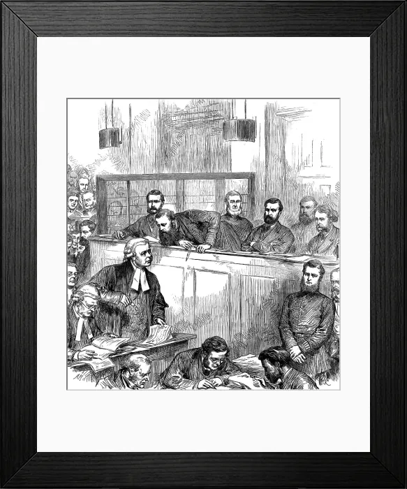 Framed Print : Trial of the bank forgers at the Old Bailey, 1873. Creator: Unknown
