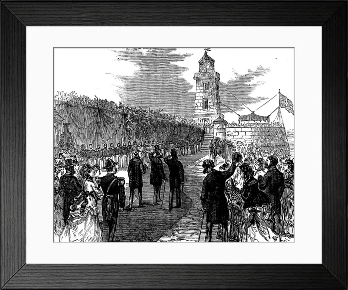 Framed Print : The Prince of Wales at the lighthouse on the Holyhead breakwater, 1873. Creator: Unknown Framed Print : The Prince of Wales at the lighthouse on the Holyhead breakwater, 1873. Creator: Unknown