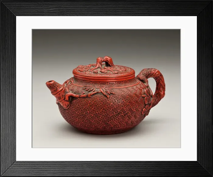 Framed Print : Teapot with plum and bamboo design, 1800s. Creator: Unknown Framed Print : Teapot with plum and bamboo design, 1800s. Creator: Unknown