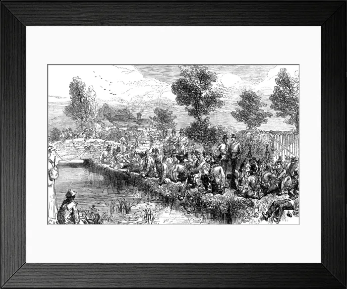 Framed Print : The Autumn Campaign on Dartmoor: volunteers resting by the river, 1873. Creator: Unknown Framed Print : The Autumn Campaign on Dartmoor: volunteers resting by the river, 1873. Creator: Unknown