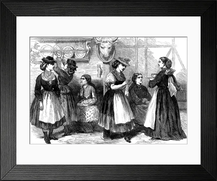 Framed Print : The Vienna Exhibition: in the Styrian Alpine Hut; in the Austrian Dairy, 1873. Creator: Unknown Framed Print : The Vienna Exhibition: in the Styrian Alpine Hut; in the Austrian Dairy, 1873. Creator: Unknown