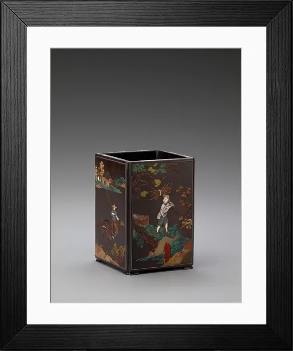 Framed Print : Brushpot with scenes of country pursuits, about 1700. Creator: Unknown Framed Print : Brushpot with scenes of country pursuits, about 1700. Creator: Unknown
