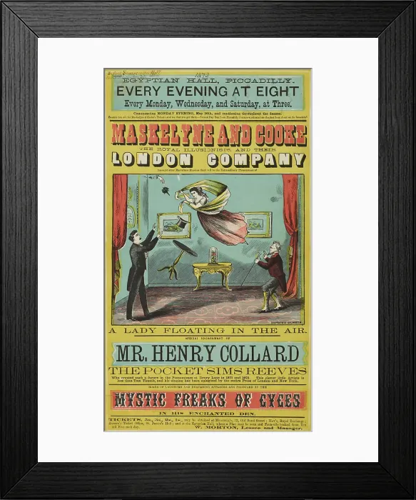 Framed Print : Maskelyne and Cooke, A Lady floating in the air at the Egyptian Hall, Piccadilly, 1873. Creator: Unknown Framed Print : Maskelyne and Cooke, A Lady floating in the air at the Egyptian Hall, Piccadilly, 1873. Creator: Unknown