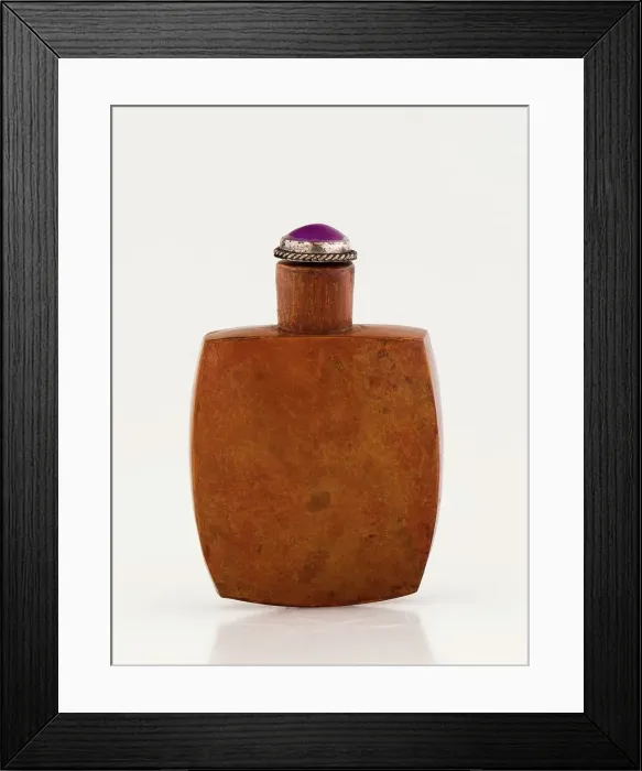 Framed Print : Squared wooden snuff bottle with scoop, late 19th century. Creator: Unknown Framed Print : Squared wooden snuff bottle with scoop, late 19th century. Creator: Unknown