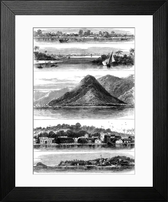 Framed Print : The East African Slave Trade: 1. Quiloa, Kiswane. 2. Dar-Es-Salaam. 3. Johanna. 4, Majonga... 1873. Creator: Unknown