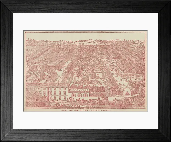 Framed Print : Bird's Eye View of Old Vauxhall Gardens, 1888. Creator: Unknown. Bird's Eye View of Old Vauxhall Gardens, 1888. Creator: Unknown Framed Print : Bird's Eye View of Old Vauxhall Gardens, 1888. Creator: Unknown. Bird's Eye View of Old Vauxhall Gardens, 1888. Creator: Unknown