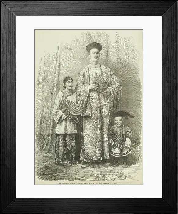Framed Print : The Chinese Giant, Chang, with his Wife and Attendant Dwarf, 1865. Creator: Unknown Framed Print : The Chinese Giant, Chang, with his Wife and Attendant Dwarf, 1865. Creator: Unknown