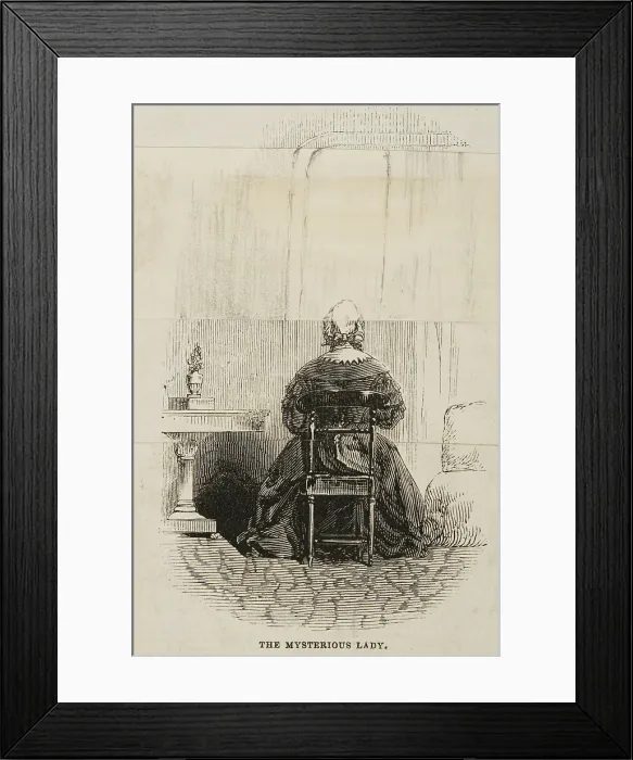 Framed Print : The Mysterious Lady, at the Egyptian Hall, 1845. Creator: Unknown Framed Print : The Mysterious Lady, at the Egyptian Hall, 1845. Creator: Unknown