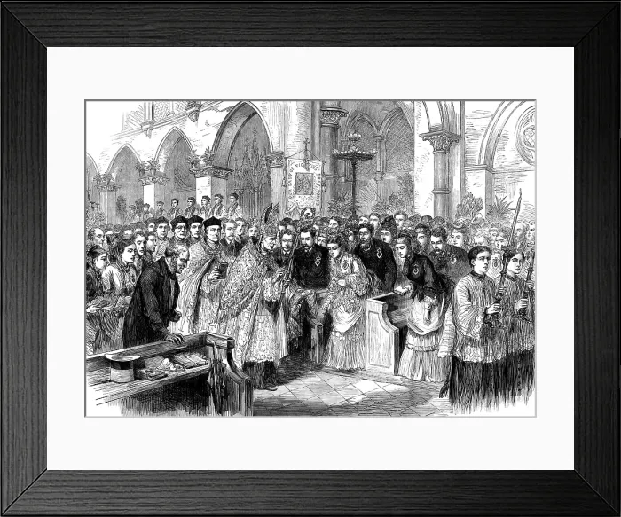 Framed Print : Gathering of English pilgrims, pro-Cathedral Kensington, for the pilgrimage to Paray-le-Monial, 1873 Creator: Unknown Framed Print : Gathering of English pilgrims, pro-Cathedral Kensington, for the pilgrimage to Paray-le-Monial, 1873 Creator: Unknown