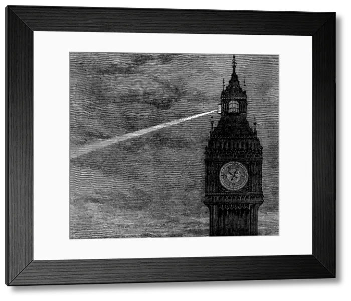 Framed Print : Light on the clock-tower, Houses of Parliament, 1873. Creator: Unknown Framed Print : Light on the clock-tower, Houses of Parliament, 1873. Creator: Unknown