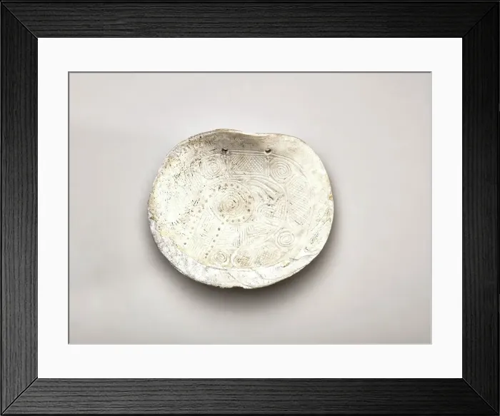 Framed Print : Incised shell gorget with rattlesnake design, 1200-1400. Creator: Unknown Framed Print : Incised shell gorget with rattlesnake design, 1200-1400. Creator: Unknown