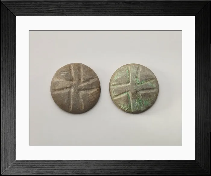 Framed Print : Pair of gaming disks with cross design, 1200-1400. Creator: Unknown