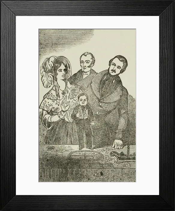 Framed Print : Visitors with General Tom Thumb at the Royal Adelaide Gallery, Westminster, 1844. Creator: Unknown Framed Print : Visitors with General Tom Thumb at the Royal Adelaide Gallery, Westminster, 1844. Creator: Unknown
