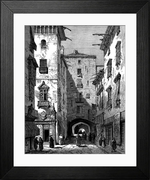 Framed Print : Sketches in Spain: a street of Barcelona, 1873. Creator: William James Palmer Framed Print : Sketches in Spain: a street of Barcelona, 1873. Creator: William James Palmer