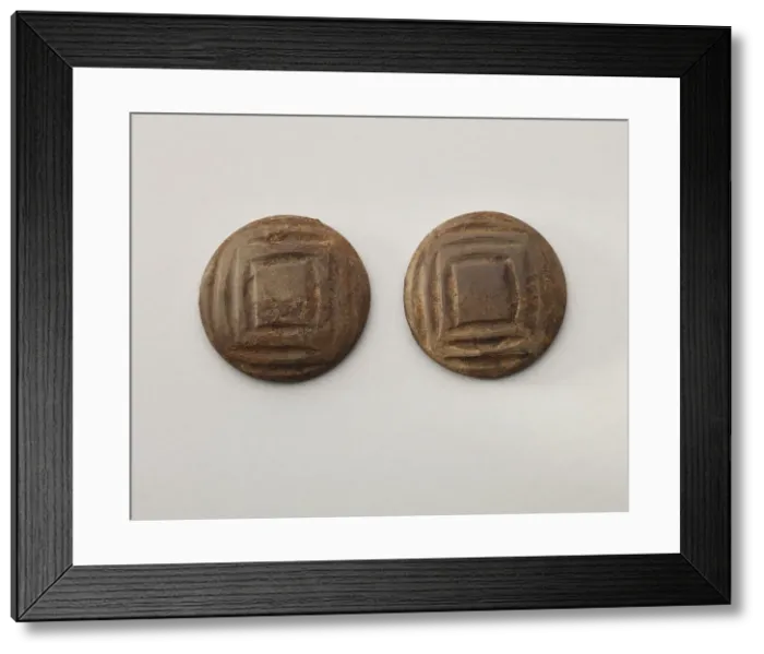 Framed Print : Pair of gaming disks with square design, 1200-1400. Creator: Unknown Framed Print : Pair of gaming disks with square design, 1200-1400. Creator: Unknown