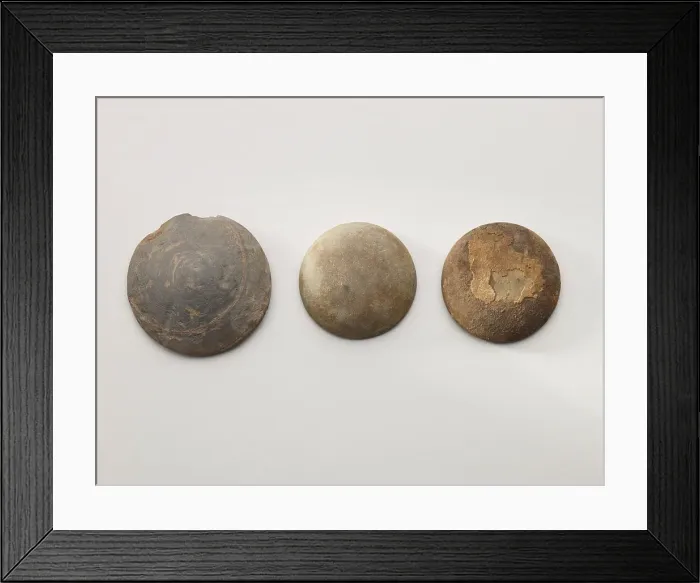 Framed Print : Three blank gaming disks, 1200-1400. Creator: Unknown Framed Print : Three blank gaming disks, 1200-1400. Creator: Unknown