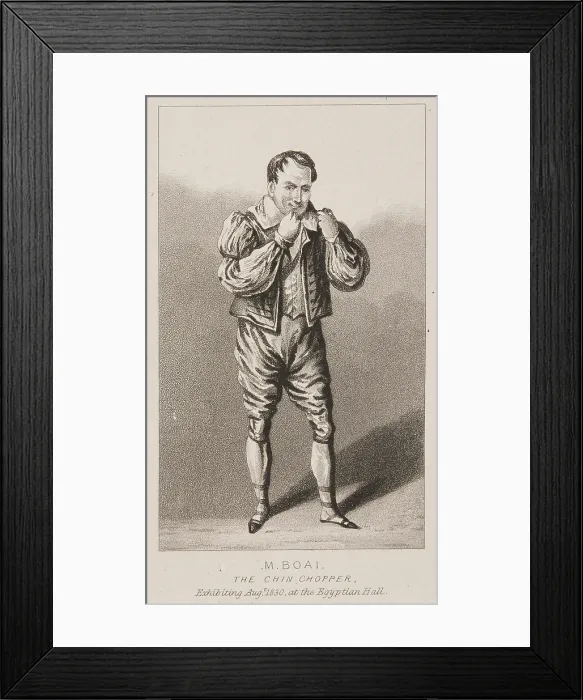 Framed Print : M. Boai, the Chin Chopper. Exhibiting August 1830 at the Egyptian Hall, 1830. Creator: Unknown Framed Print : M. Boai, the Chin Chopper. Exhibiting August 1830 at the Egyptian Hall, 1830. Creator: Unknown