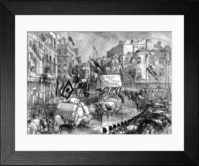 Framed Print : Trades procession at Bradford, on the opening of the new townhall, 1873. Creator: Unknown Framed Print : Trades procession at Bradford, on the opening of the new townhall, 1873. Creator: Unknown