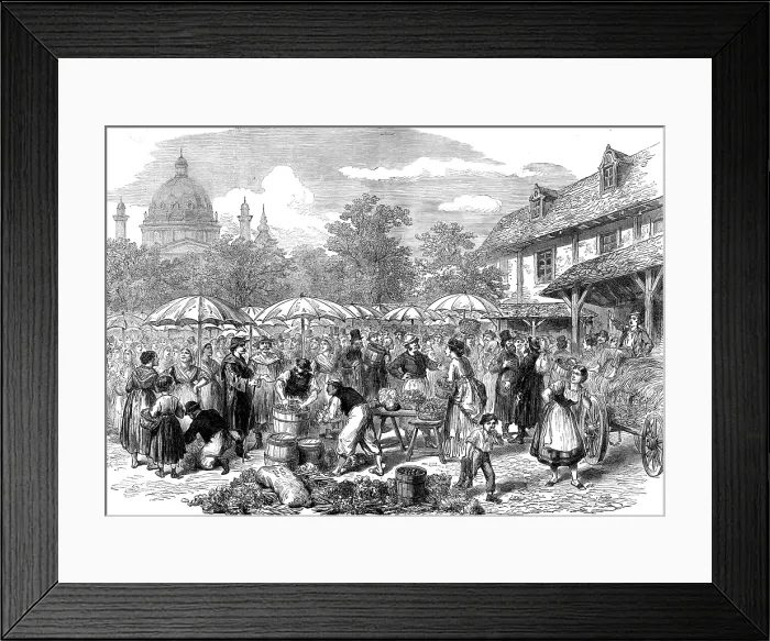 Framed Print : Fruit and vegetable market, Vienna, 1873. Creator: Unknown Framed Print : Fruit and vegetable market, Vienna, 1873. Creator: Unknown