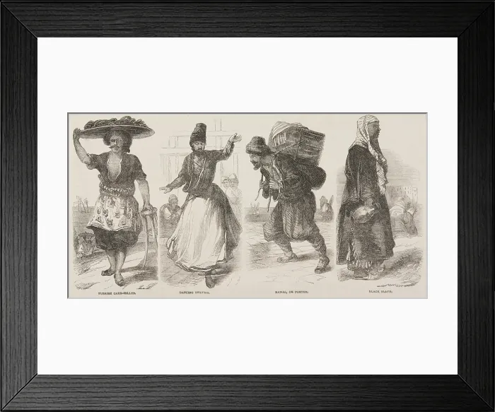 Framed Print : Turkish Cake-Seller; Dancing Dervish; Hamal, or Porter; Black Slave, 19th century. Creator: Unknown Framed Print : Turkish Cake-Seller; Dancing Dervish; Hamal, or Porter; Black Slave, 19th century. Creator: Unknown