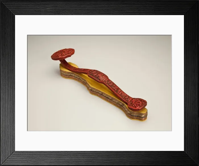 Framed Print : Ruyi scepter with fabric base, 1700s. Creator: Unknown Framed Print : Ruyi scepter with fabric base, 1700s. Creator: Unknown