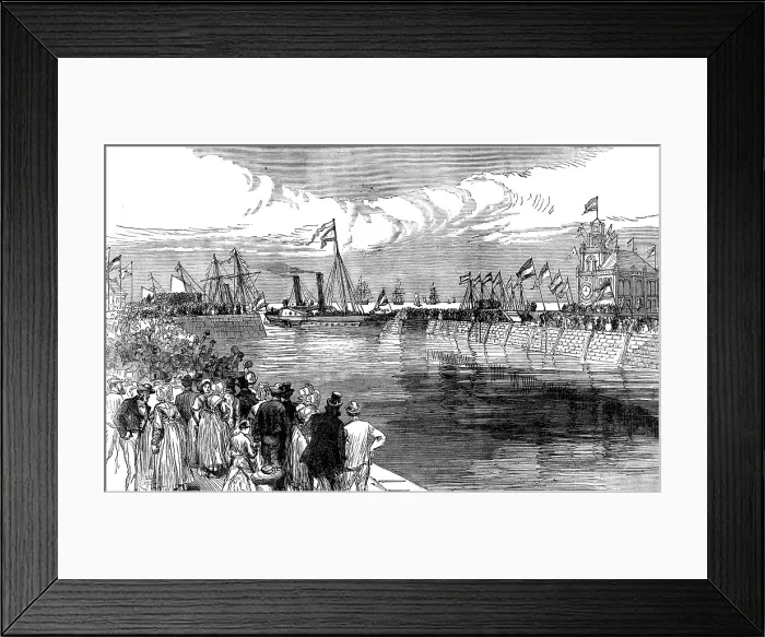 Framed Print : The Royal Yacht, with the King of Holland, entering the new docks at Flushing, 1873. Creator: Unknown Framed Print : The Royal Yacht, with the King of Holland, entering the new docks at Flushing, 1873. Creator: Unknown
