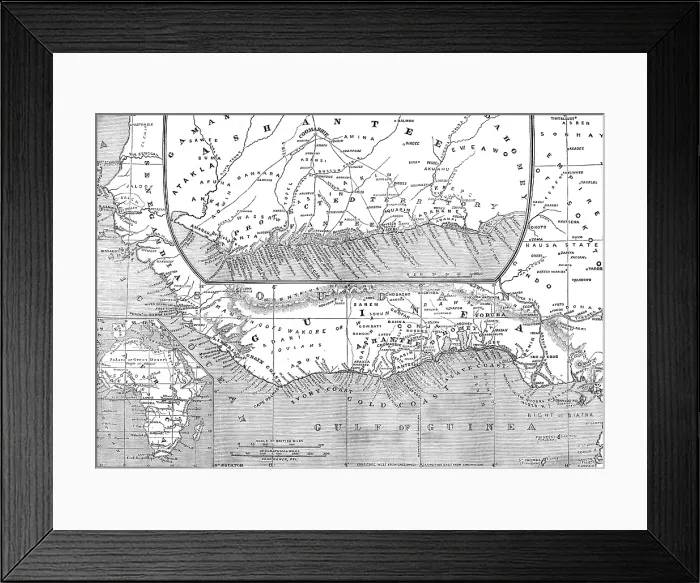 Framed Print : Maps of Africa, Upper Guinea, and the Gold Coast, showing the site of the Ashantee War, 1873. Creator: H. Crane