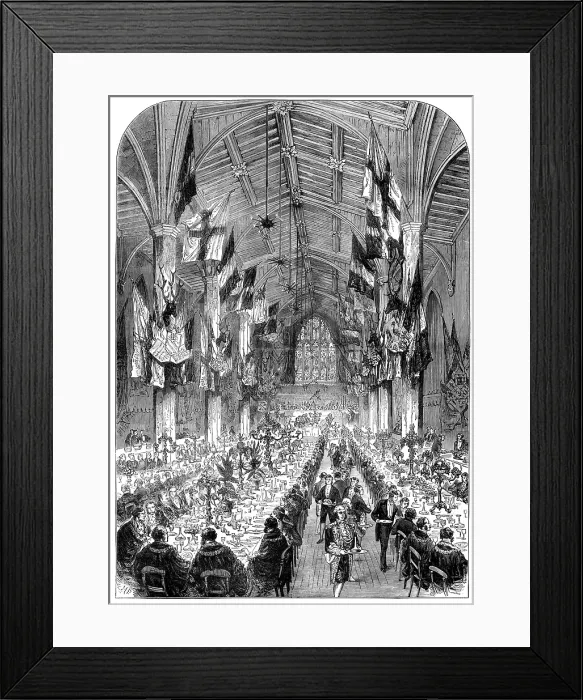 Framed Print : Dinner of the Lord Mayors and Mayors in the Guildhall at York, 1873. Creator: Unknown Framed Print : Dinner of the Lord Mayors and Mayors in the Guildhall at York, 1873. Creator: Unknown